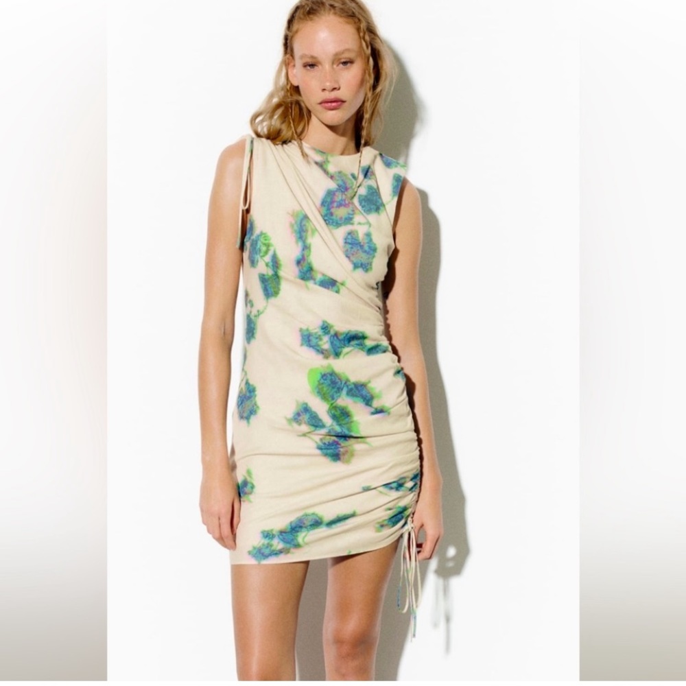 Zara printed linen blend dress NWOT